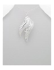 Feather CZ Pendant Necklace In 92.5 Sterling Silver
