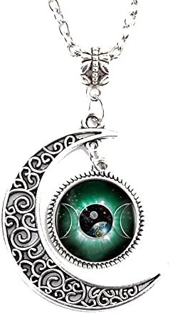 ForestKing Silver Pentagram and Crescent Moon Pendant - Wiccan Jewelry, Pentacle Necklace, Pentagram Necklace