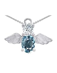 Original Star K (tm) Angel Of Love Protection Pendant Made With Oval 8x6mm Simulated Aquamarine in .925 Sterling Silver