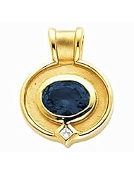 14K Yellow Gold Oval Cut Sapphire and Diamond Pendant -- LIFETIME WARRANTY