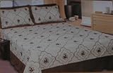 3pc Almont / Brown 100% Cotton Fully Quilted Embroidery Bed Cover Set Queen ....