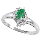 0.32 cttw Genuine Emerald and Diamond Ring - 14kt White Gold LIFETIME WARRANTY