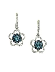 14K White Gold 0.5ct Flower Power Micropave Blue & White Diamond Dangle Earrings