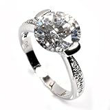 Truly Wonderful and Easy on the Budget Sterling Silver Engagement Ring, 3.50 Carat Total Weight, Designed with Top Quality Diamond Colored Cubic Zirconia, Featuring a Round Cut Center Stone and Round Cut Side Stones, Free Shipping, Sale Price Offer, Comes with Free Special Gift Pouch and Box