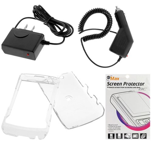 GTMax Rapid Car Charger + Home Travel Charger + Crystal Clear Hard Cover Case + LCD Screen Protector for Verizon Blackberry Storm2 9550
