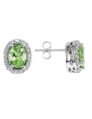 Oval Peridot and Diamond Earrings in 14K White Gold