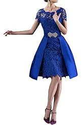 Satin Jeweled Vintage Lace  Short Sleeves  Dress With a Bow(s)