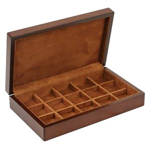 Vintage Wood Finish Jewelry Ring Case Cufflinks Display Storage Box With 15 Jewelry Slots