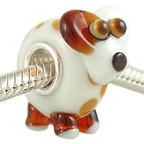 Puppy Dog 3-D Lampwork Glass Bead on Sterling Silver Solid Core fits European Charm Bracelet