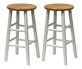 Set of 2 White & Natural Finish 24" Bar Stools