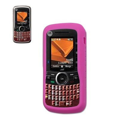 New Fashionable Perfect Fit Soft Silicon Gel Protector Skin Cover (Faceplate/Snap On) Rubber Cell Phone Case with Screen Protector for Motorola Clutch i465 Boost Mobile, Sprint - HOT PINK