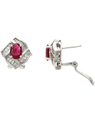 2.33CTW 18K White Gold Genuine Ruby and Diamond French Clip Earrings