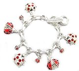 Fancy Ladiesbug Themed Charm Bracelet Antique Silver Tone