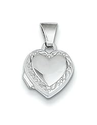 14k White Gold Polished Heart-Shaped Scrolled Locket