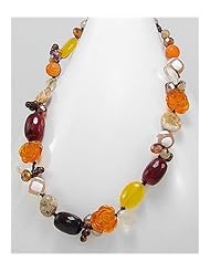 Rose Cotton Waxed Thread Natural Stone Necklace In Copper