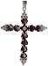 Sterling Silver Marcasite Cross Fleury Pendant, w/ Brilliant Cut Garnet Color & Heart Shape Amethyst CZ Stones, 2 3/4