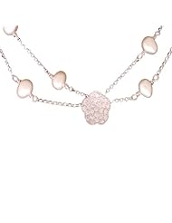 Dazzling Sterling Silver with Rhodium Overlay Double Strand Pearl Necklace with Flower Shape Enhancer!