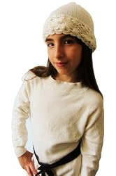 Handmade Alpaca Natural Fiber Hat - Pretty Ivory (Girls Large/crocheted Border)