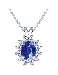 Platinum Oval Cut Blue Sapphire And Round Diamond Pendant
