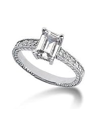 14k White Gold Emerald & Round Cut Diamond Promise Engagement Ring (0.65ct.... by 