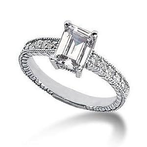 Buy 14K White Gold Emerald and Round Cut Diamond Promise Engagement Ring (0.70ct.tw, HI Color, SI2-3... by Amcor Design