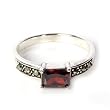 Sterling Silver Marcasite Ring with Garnet CZ - Size: 5-9