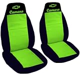 2 black and lime green car seat covers for 2004 Chevrolet Camaro.