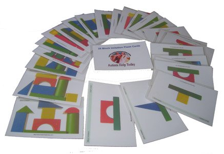 Block Imitation: 25 Laminated Flash Cards for ABA, VBA, ABLLS-R Autism Therapy