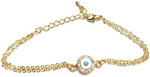 Gold Evil Eye Bracelet with Bling Blue and White Crystals, Protection From Evil Eye Adjustable Bracelet