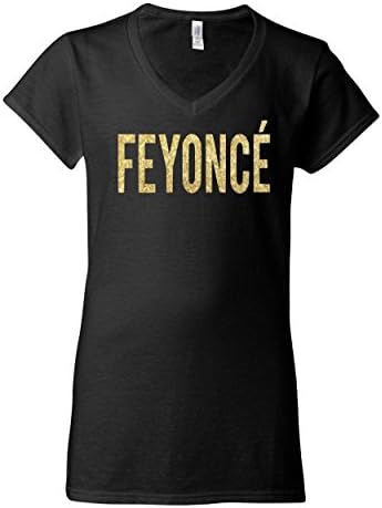 Feyonce Womens V-neck T-shirt Black (Large)
