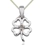 Platinum Plated Sterling Silver Genuine Diamond Accent Four Leaf Clover Pendant on Green Thread, 18"