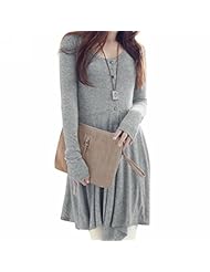 Fall Winter High-Low-Hem Cotton Long Sleeves  Shirt  Dress