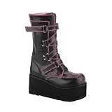 CLASH-435, 1 1/2 Velcro Straps Calf Boot, Demonia by Pleaser USA