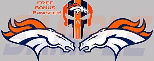 Denver Broncos Logo Vinyl Car Decal Sticker Full Color Set of TWO with Bonus Broncos Punisher (8"x4.5" Each)