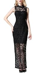 Floral Print High-Neck Polyester Lace Cocktail Sleeveless Evening Dress/Prom Dress/Party Dress/Wedding Dress/Maxi Dress 