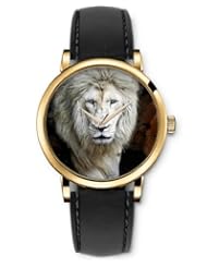 SPRAWL Aanalog Fashion Series Gold Ladies Watches of Genuine Black Leather Strap,Unique Wrist Watch for Women Girls Designed with White Lion