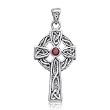 Bling Jewelry Sterling Silver Celtic Cross Pendant with Garnet Gemstone