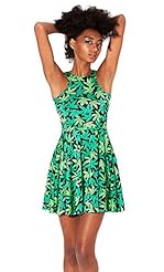 Draped Pleated Polyester/Spandex Tropical Print Knee Length Skater Dress/Jumper 