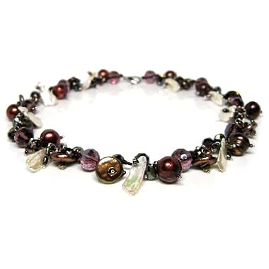 HinsonGayle Artisan Collection "Veronika" White Biwa and Chocolate Cultured Pearl Necklace