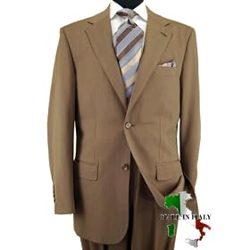 Nicoletti Made in Italy Cashmere / Wool Mens Suit 150's Hand Made Two Button Canvas Front Jacket Flat Front Pants Custom Working Buttonholes Business Suit Taupe