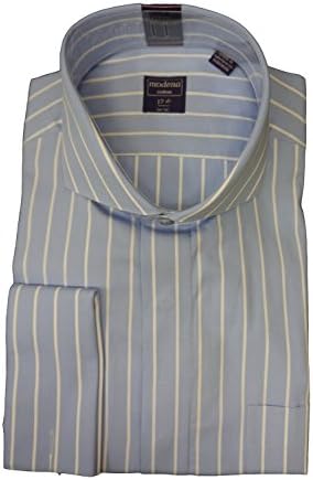 Modena Men's Powder Blue with White Thin Stripe Cutaway Collar Dress Shirt - (18 1/2 - 36-37)
