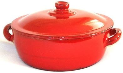 Terracotta 4.5-Quart Two Handle Saucepan with Lid in Red Heat Diffuser: Heat Diffuser