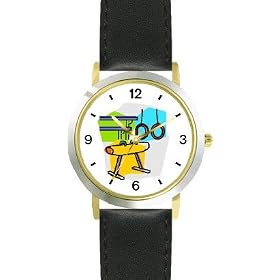 Gymnastic Equipment or Apparatus Montage - Rings, Pommel Horse, Parallel Bars Gymnastics Theme - WATCHBUDDY® DELUXE TWO-TONE THEME WATCH - Arabic Numbers - Black Leather Strap-Children's Size-Small ( Boy's Size & Girl's Size )