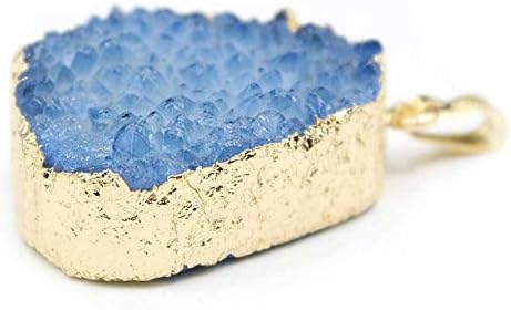 Finished Golden Plated Drusy Quartz Crystal Pendant Teal Blue, Natural Gemstone Charms For Jewelry Making &amp; Art Projects