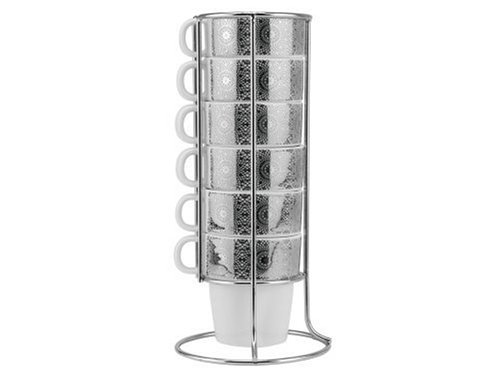 Present Time Cappucino Tower Set Porcelain Lace Design Set of 6 pieces