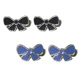 Black & Gold Enamel Bow Stud Earrings EA605