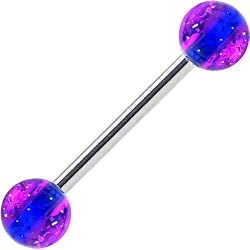 High Ball Blue Stripe Glow-N-Dark Barbell Tongue Ring
