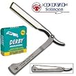DOVO Silver Shavette Satin Finish Straight Razor with Red Holder and FREE 100 DERBY Professional Single Edge Blades