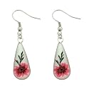 Silver Tone Hand Pressed Natural Flower in Glass Earrings