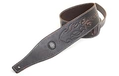 Gaucho Dark Brown Embossed Aged Leather Guitar Strap for Electric/Acoustic/Bass Guitar